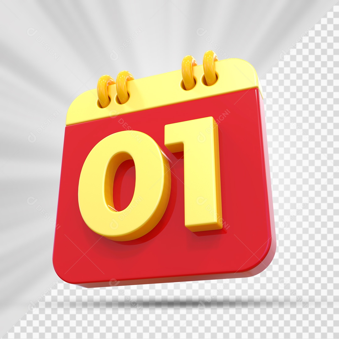 Elemtento 3D Calendário Vermelho e Dourado Dia 01 Para Composição PSD