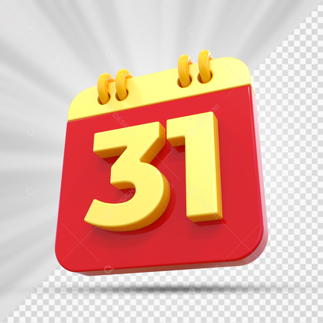 Elemtento 3D Calendário Vermelho e Dourado Dia 31 Para Composição PSD
