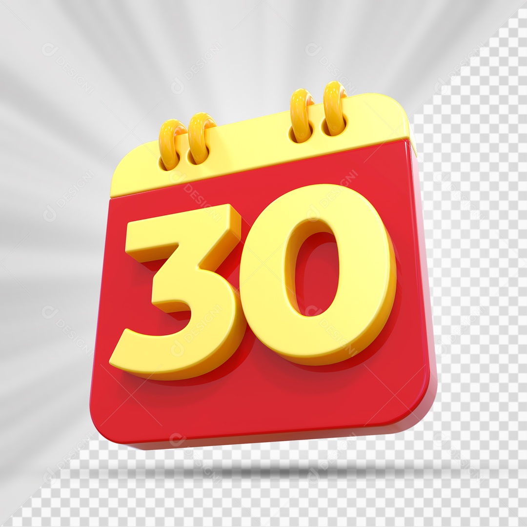 Elemtento 3D Calendário Vermelho e Dourado Dia 30 Para Composição PSD