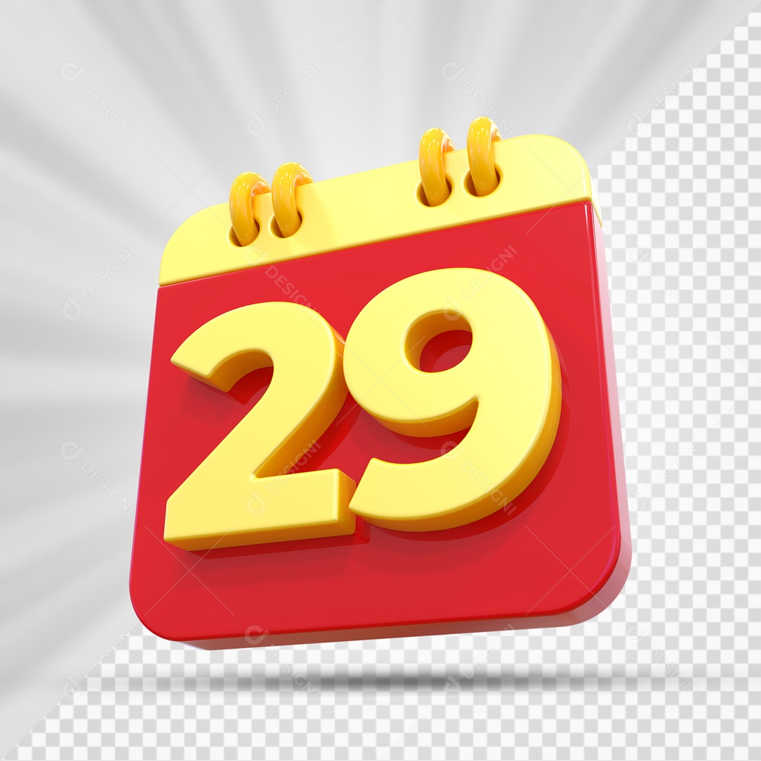 Elemtento 3D Calendário Vermelho e Dourado Dia 29 Para Composição PSD