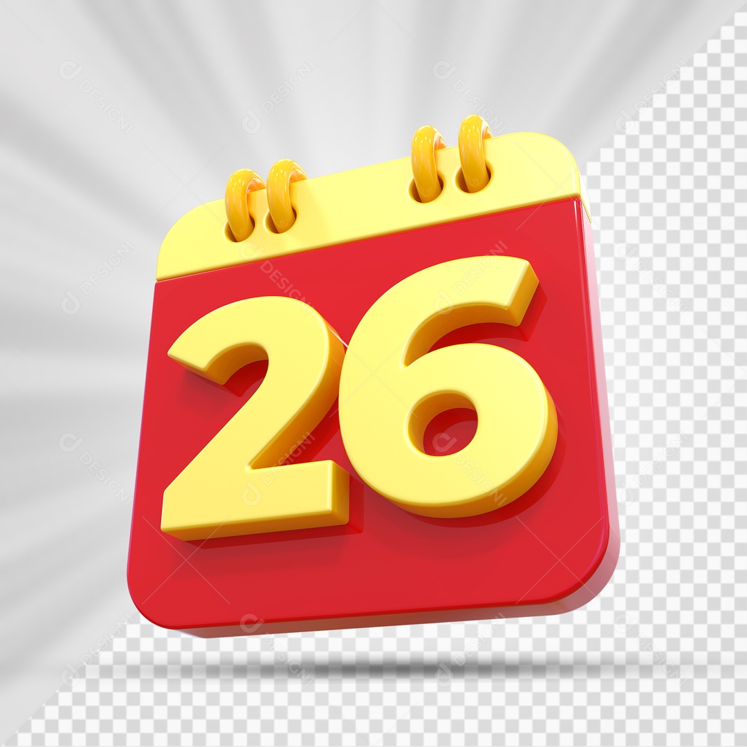 Elemtento 3D Calendário Vermelho e Dourado Dia 26 Para Composição PSD