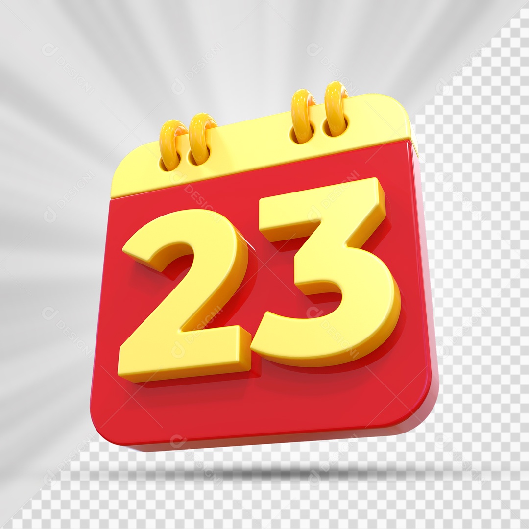 Elemtento 3D Calendário Vermelho e Dourado Dia 23 Para Composição PSD