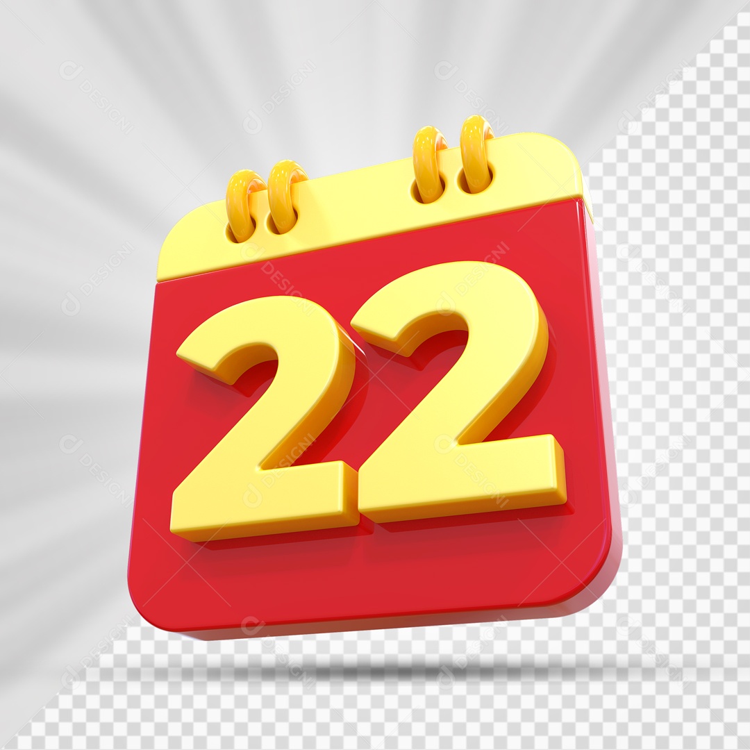 Elemtento 3D Calendário Vermelho e Dourado Dia 22 Para Composição PSD