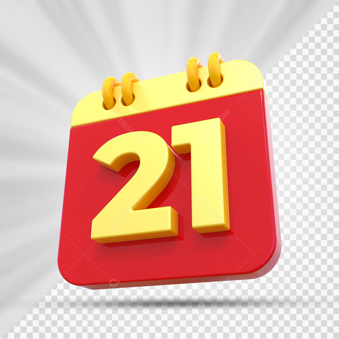 Elemtento 3D Calendário Vermelho e Dourado Dia 21 Para Composição PSD