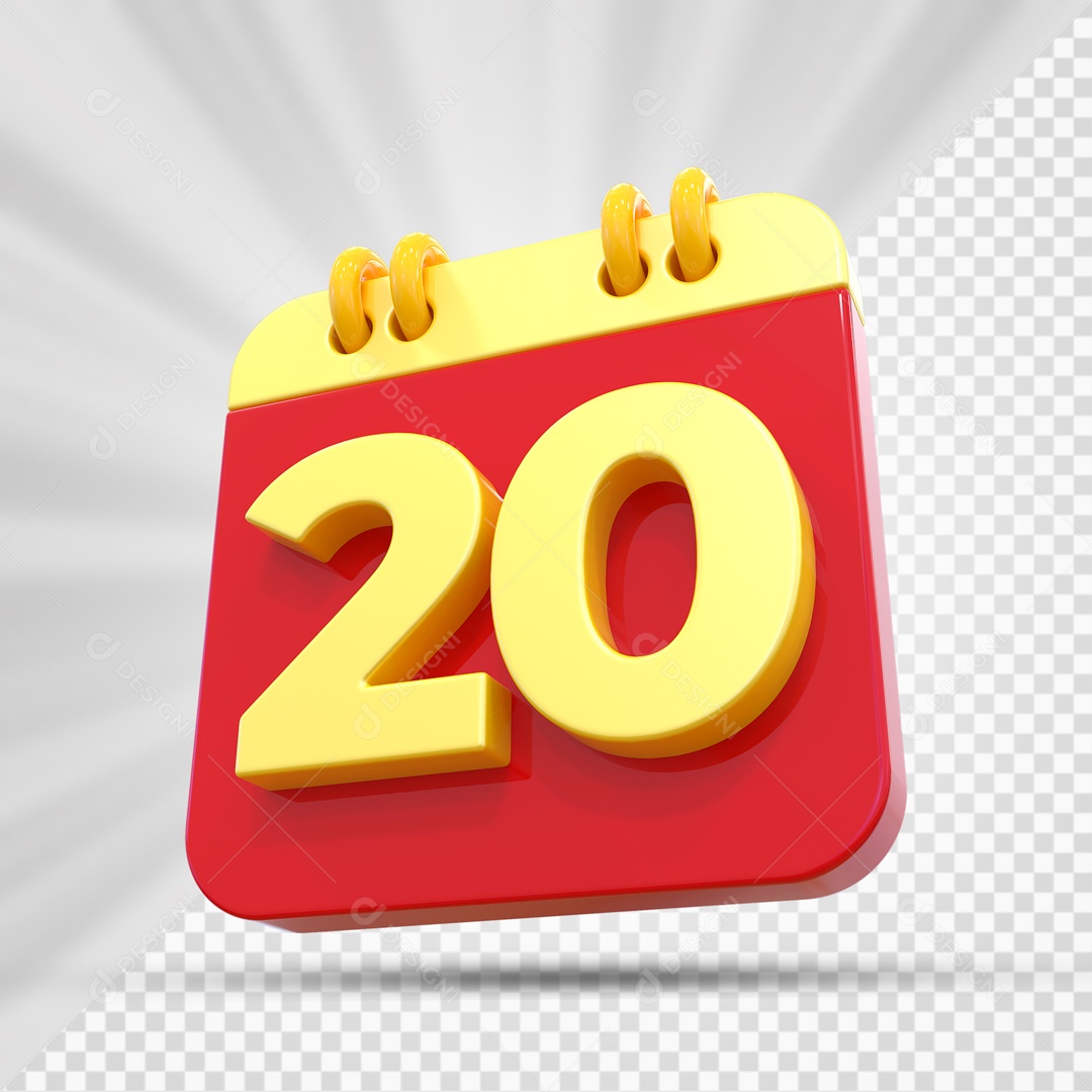 Elemtento 3D Calendário Vermelho e Dourado Dia 20 Para Composição PSD