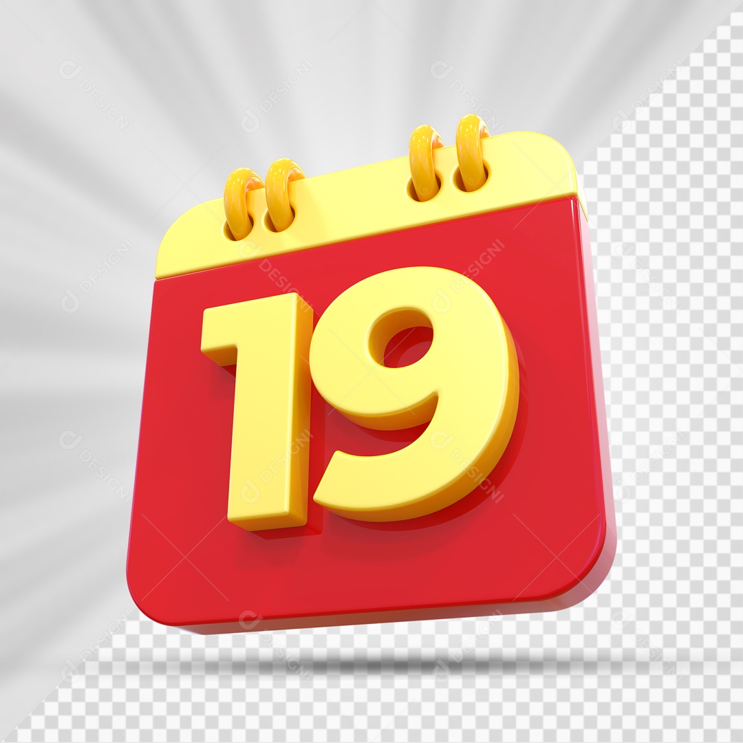 Elemtento 3D Calendário Vermelho e Dourado Dia 19 Para Composição PSD