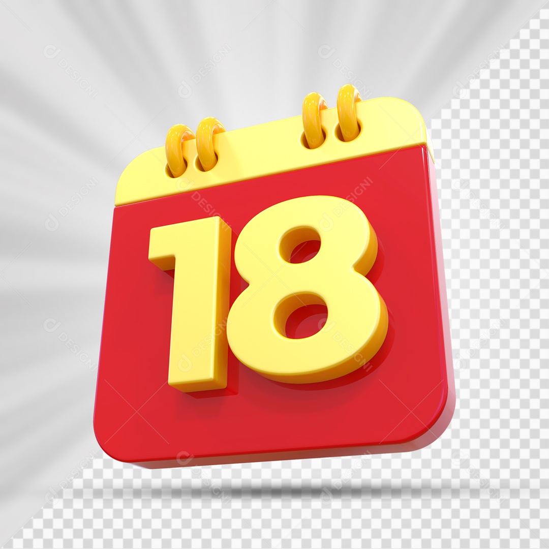 Elemtento 3D Calendário Vermelho e Dourado Dia 18 Para Composição PSD