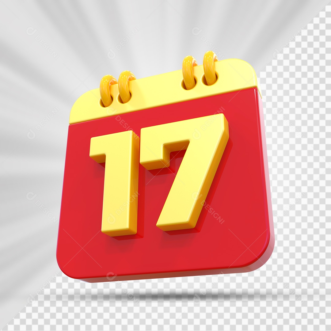 Elemtento 3D Calendário Vermelho e Dourado Dia 17 Para Composição PSD