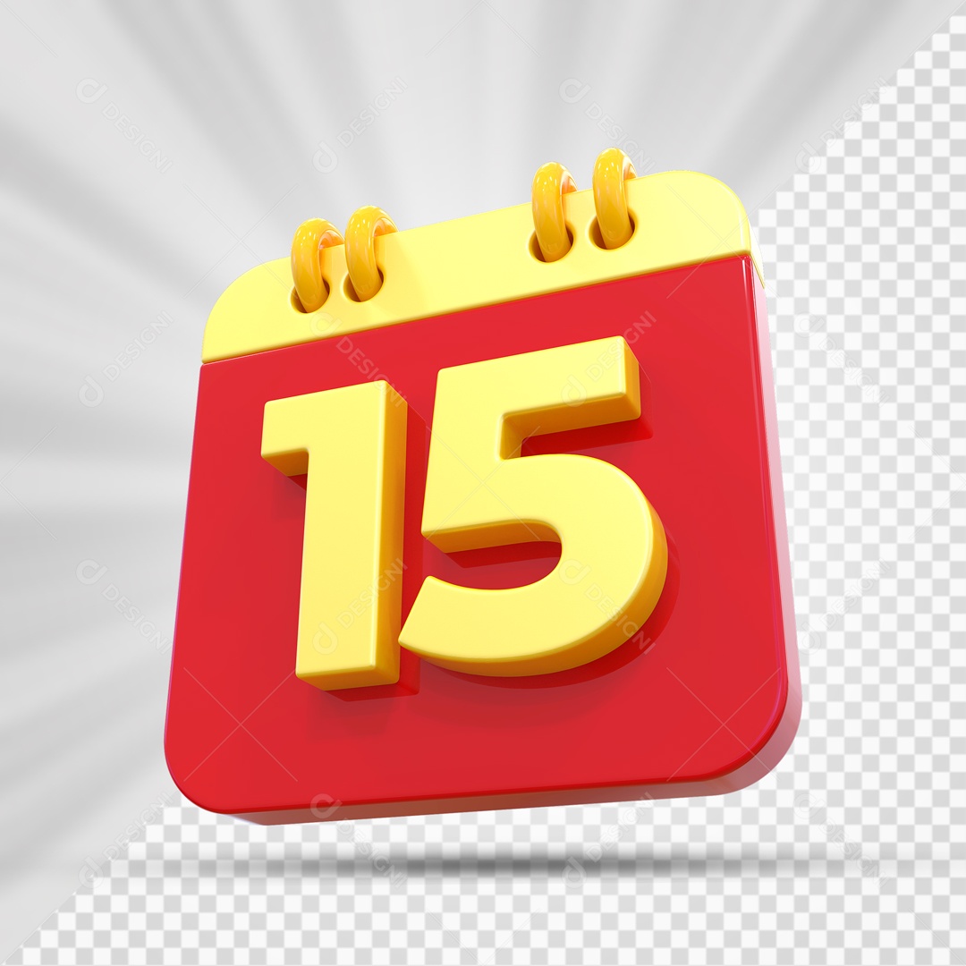 Elemtento 3D Calendário Vermelho e Dourado Dia 15 Para Composição PSD