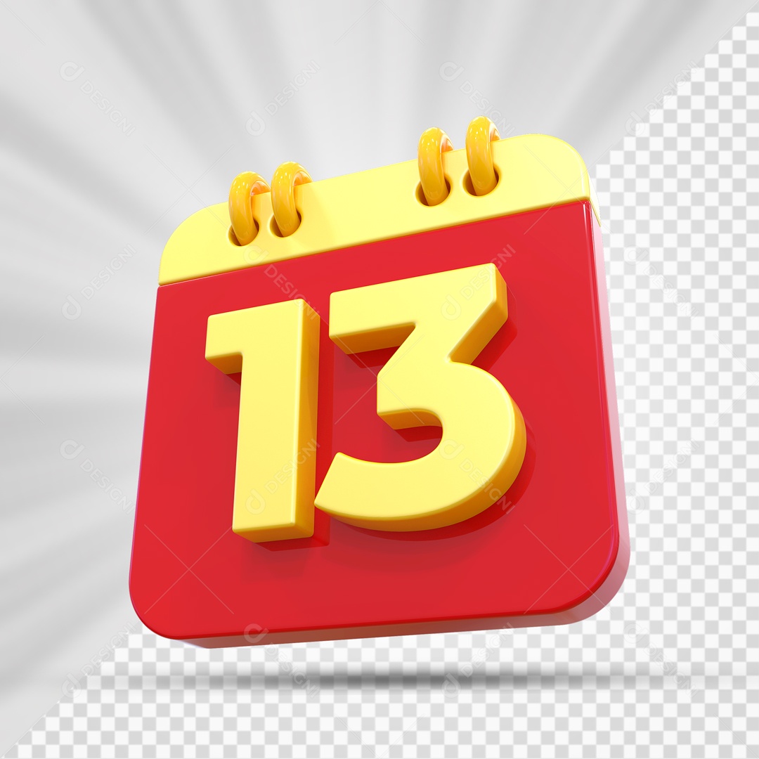 Elemtento 3D Calendário Vermelho e Dourado Dia 13 Para Composição PSD