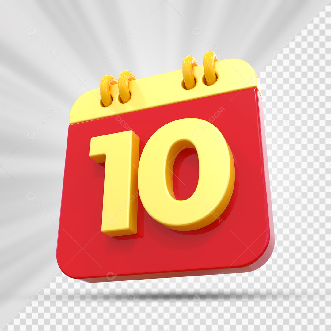 Elemtento 3D Calendário Vermelho e Dourado Dia 10 Para Composição PSD
