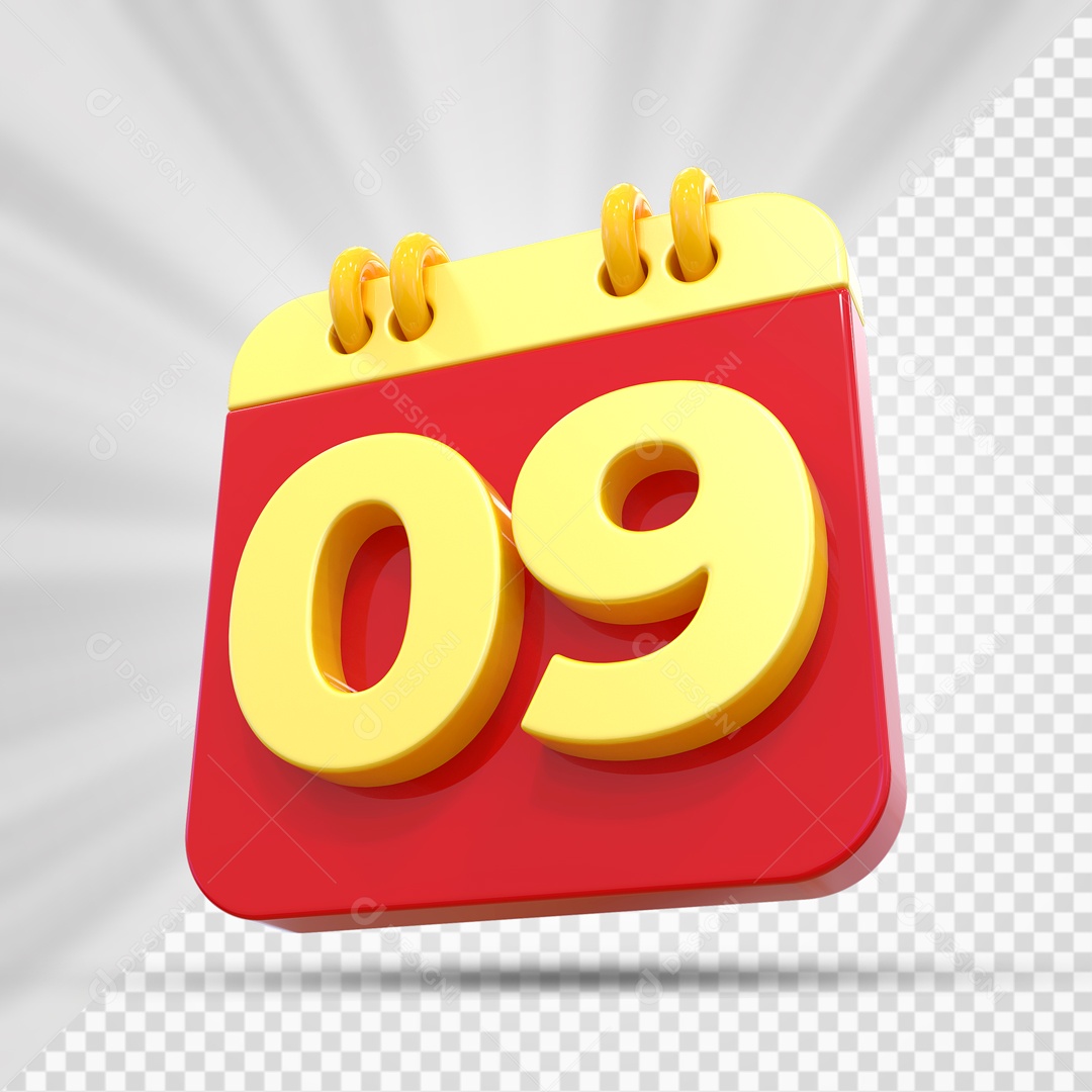 Elemtento 3D Calendário Vermelho e Dourado Dia 9 Para Composição PSD