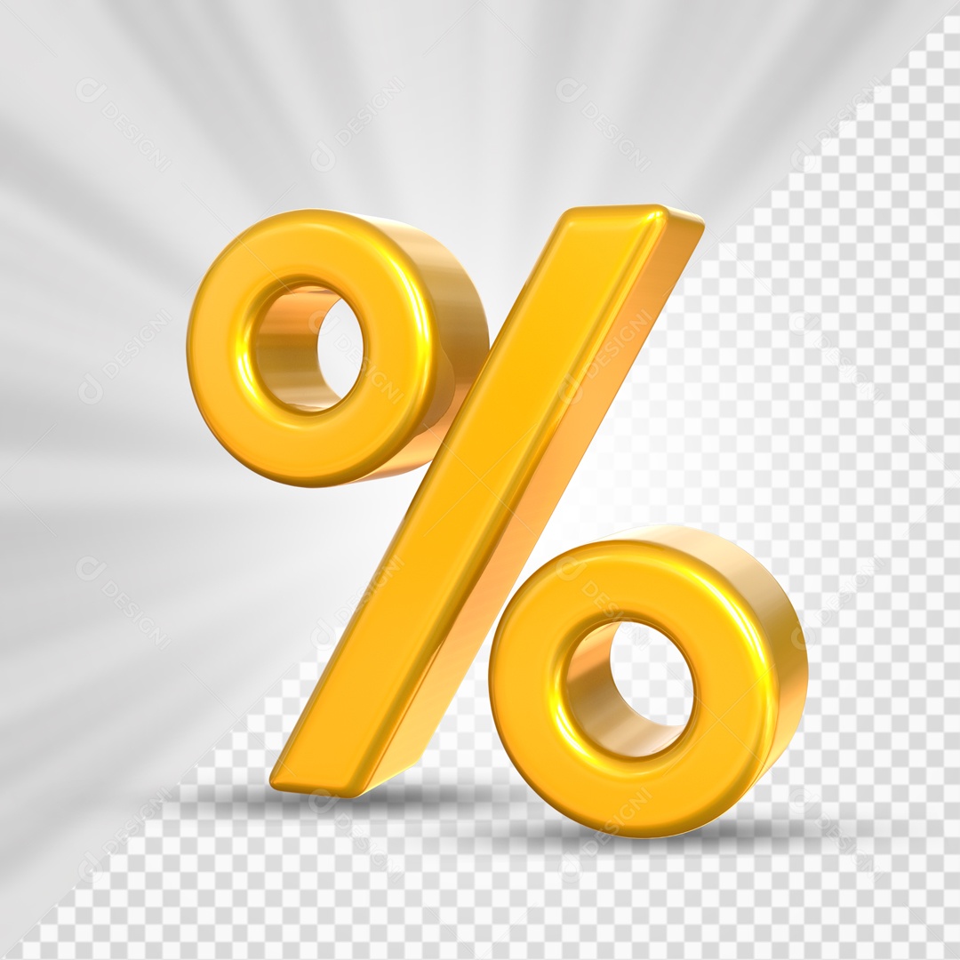 Símbolo 3D Dourado Porcento Para Composição PSD