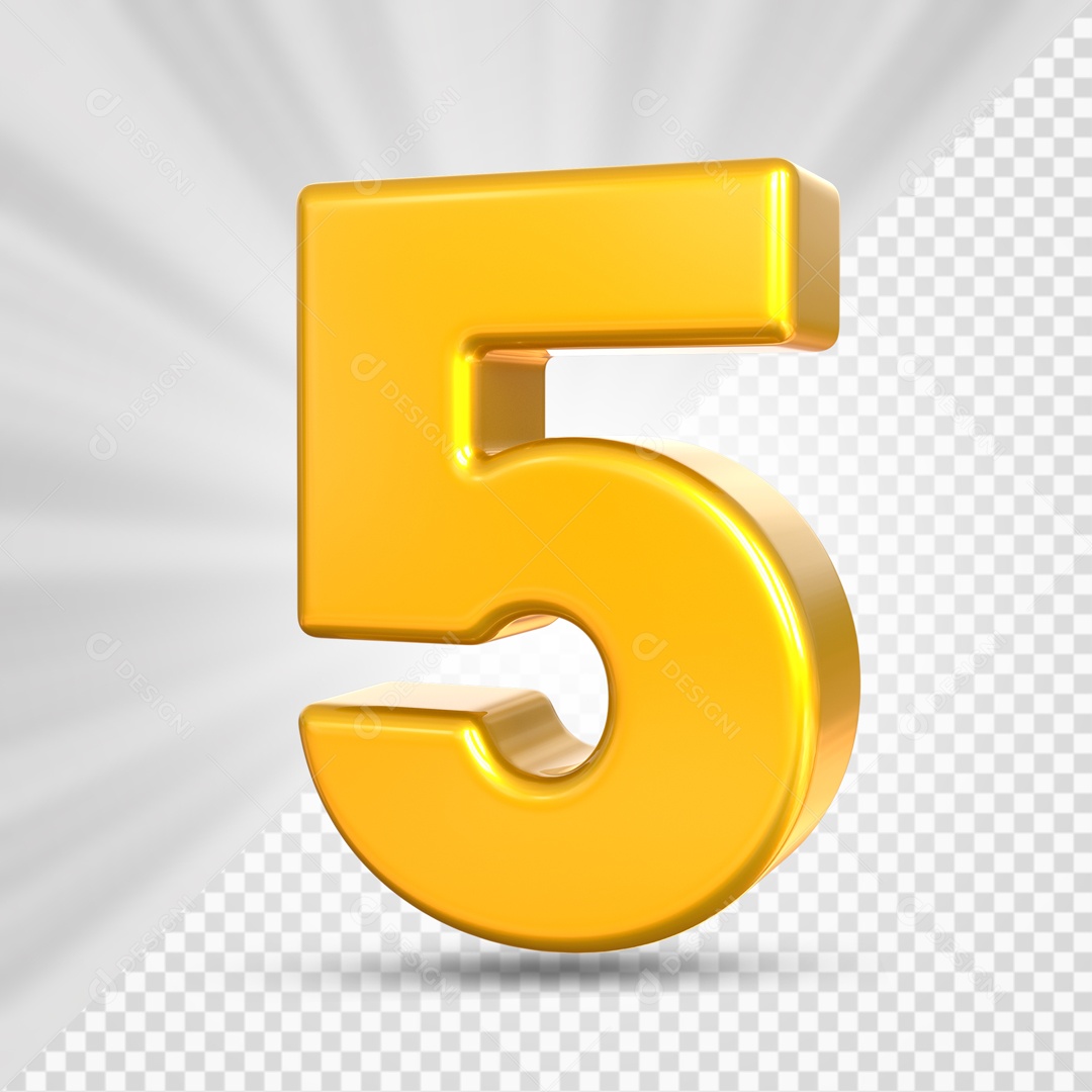 Número 3D 5 Cinco Dourado Para Composição PSD