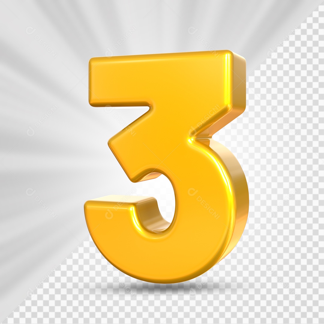 Número 3D 3 Três Dourado Para Composição PSD
