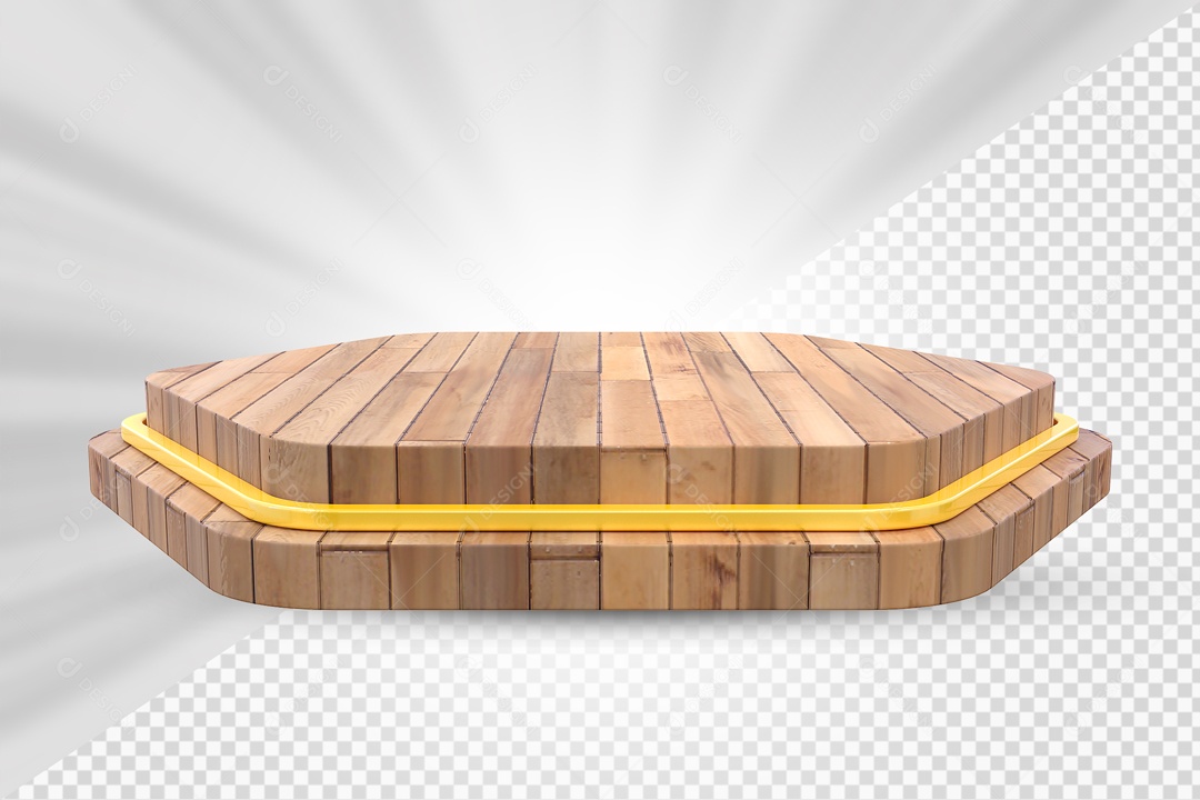 Elemento 3D Podium Madeira Para Composição PSD