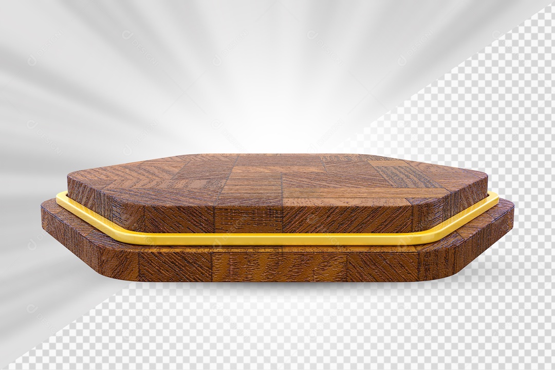 Elemento 3D Podium Madeira Para Composição PSD
