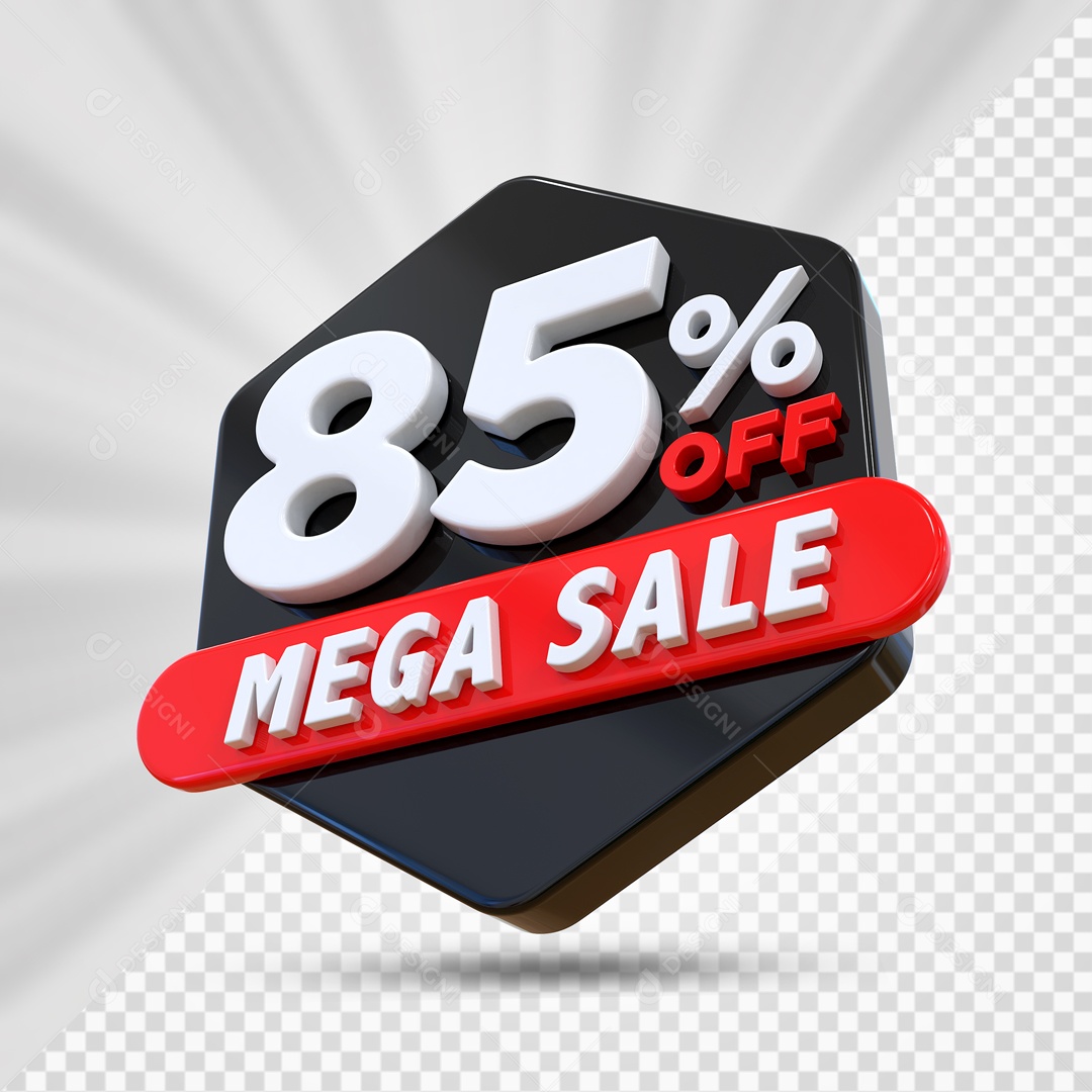 Selo 3D Preto 85% Porcento Off Mega Sale Para Composição PSD