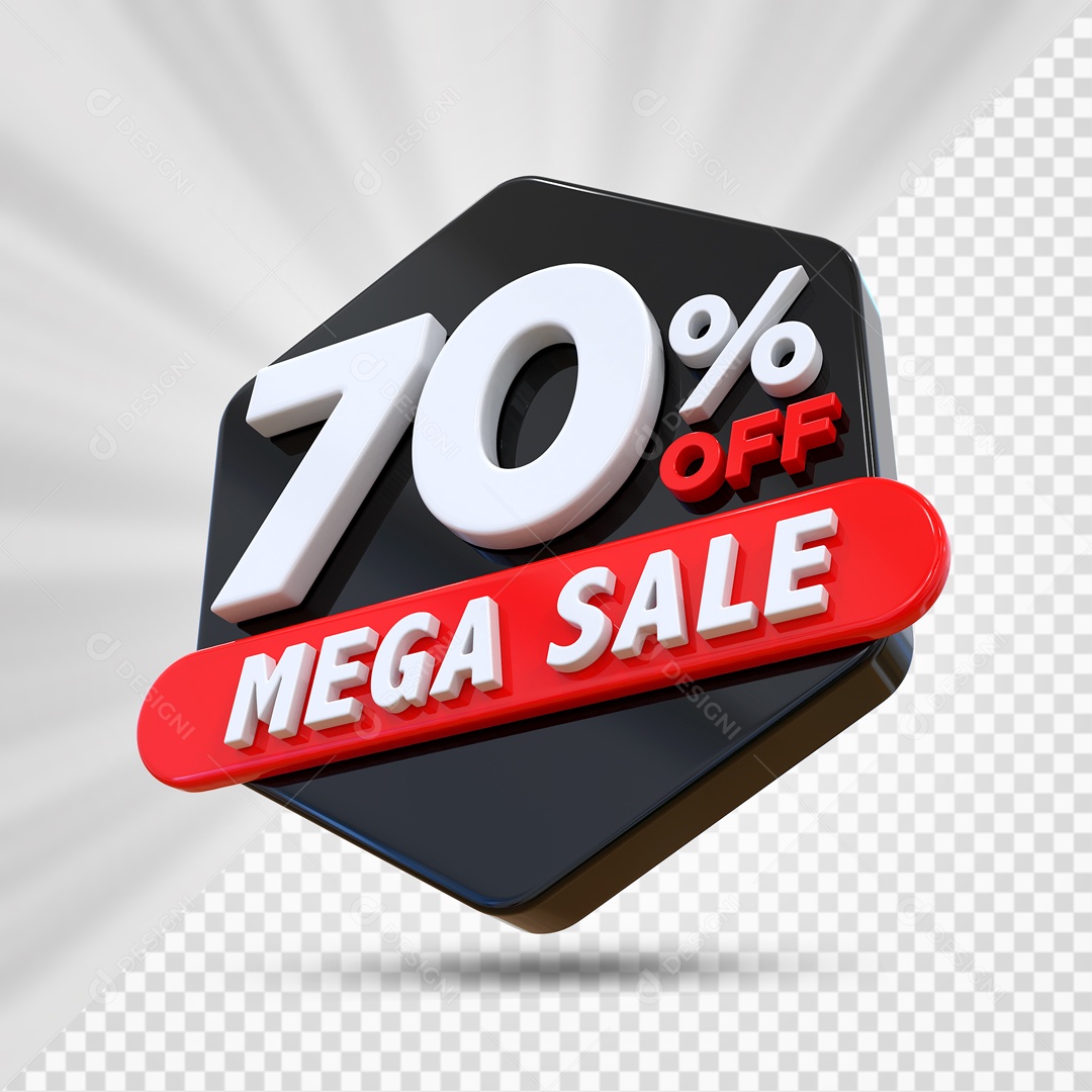 Selo 3D Preto 70% Porcento Off Mega Sale Para Composição PSD