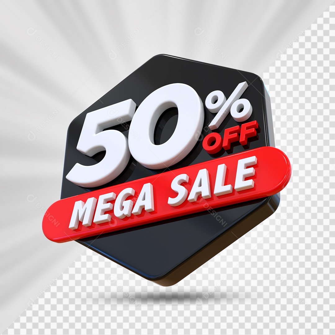 Selo 3D Preto 50% Porcento Off Mega Sale Para Composição PSD