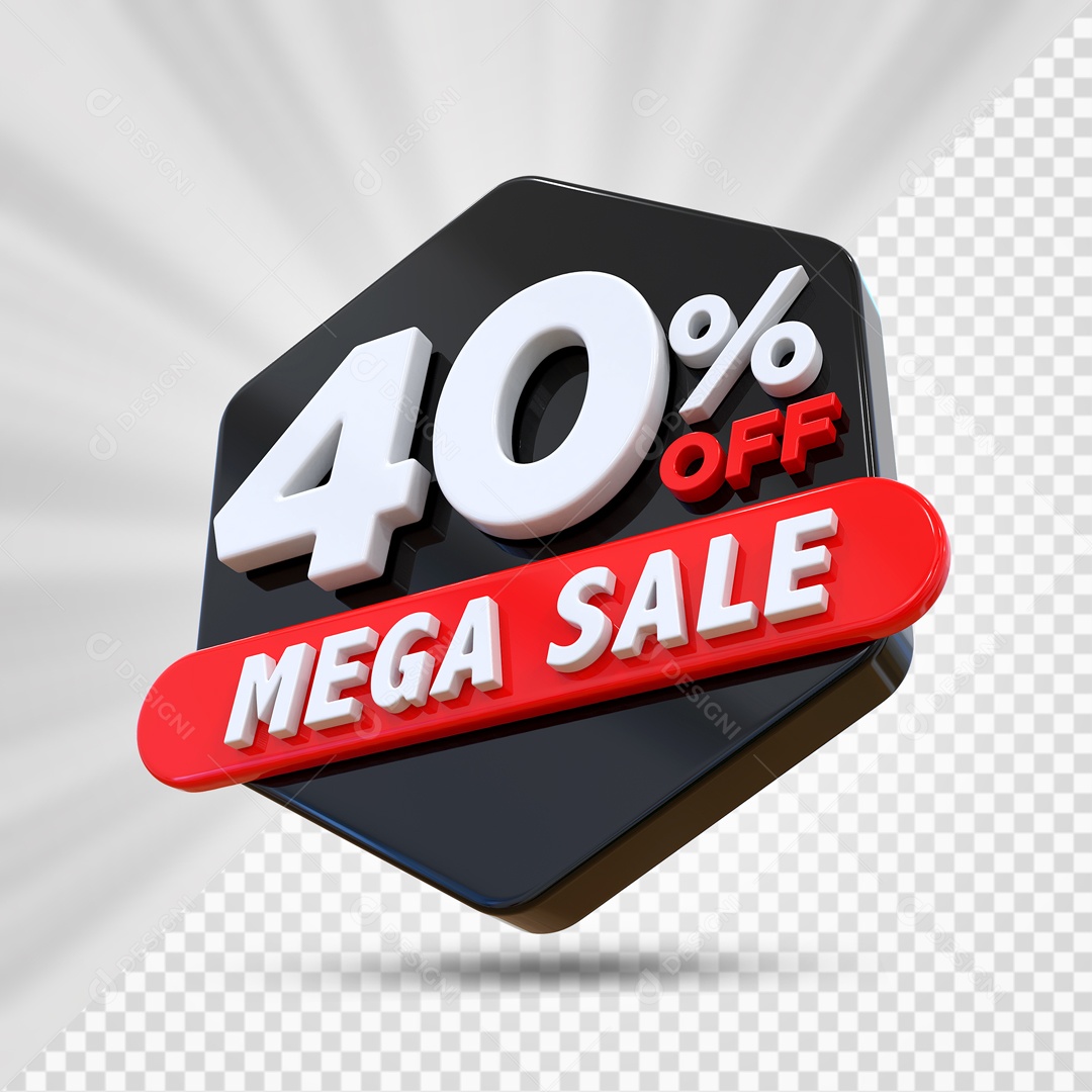 Selo 3D Preto 40% Porcento Off Mega Sale Para Composição PSD