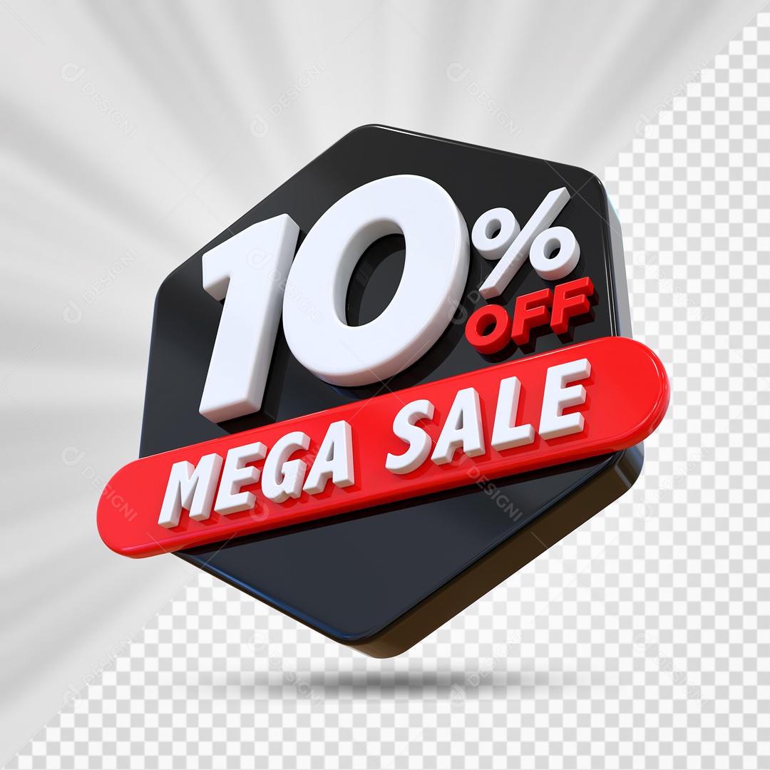 Selo 3D Preto 10% Porcento Off Mega Sale Para Composição PSD