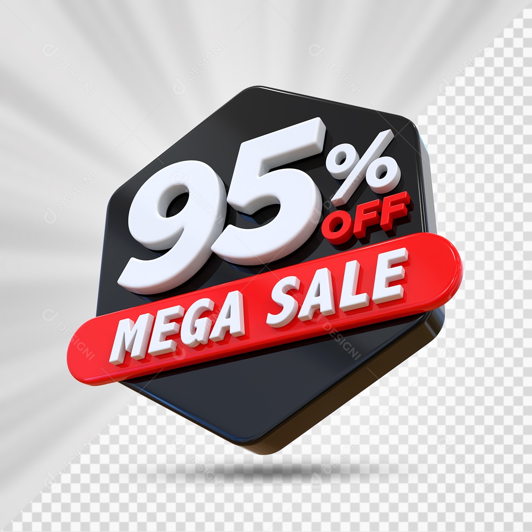 Selo 3D Preto 95% Porcento Off Mega Sale Para Composição PSD