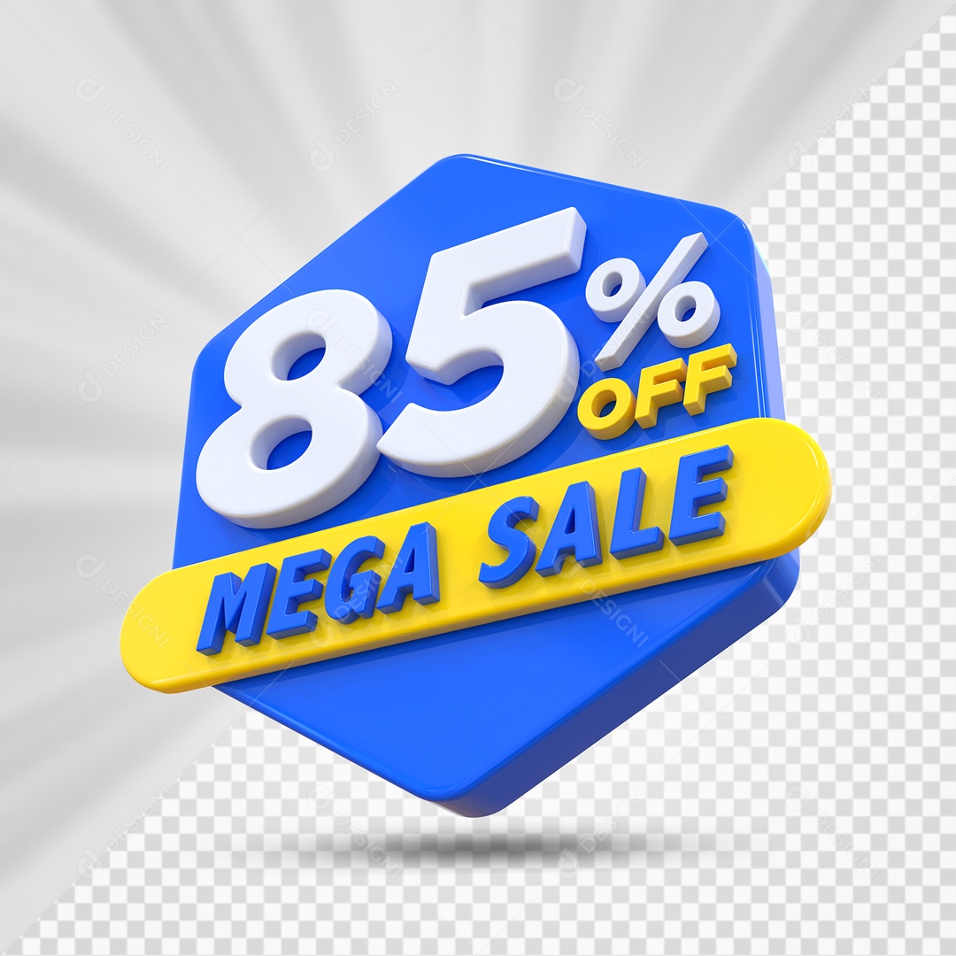Selo 3D Azul 85% Porcento Off Mega Sale Para Composição PSD