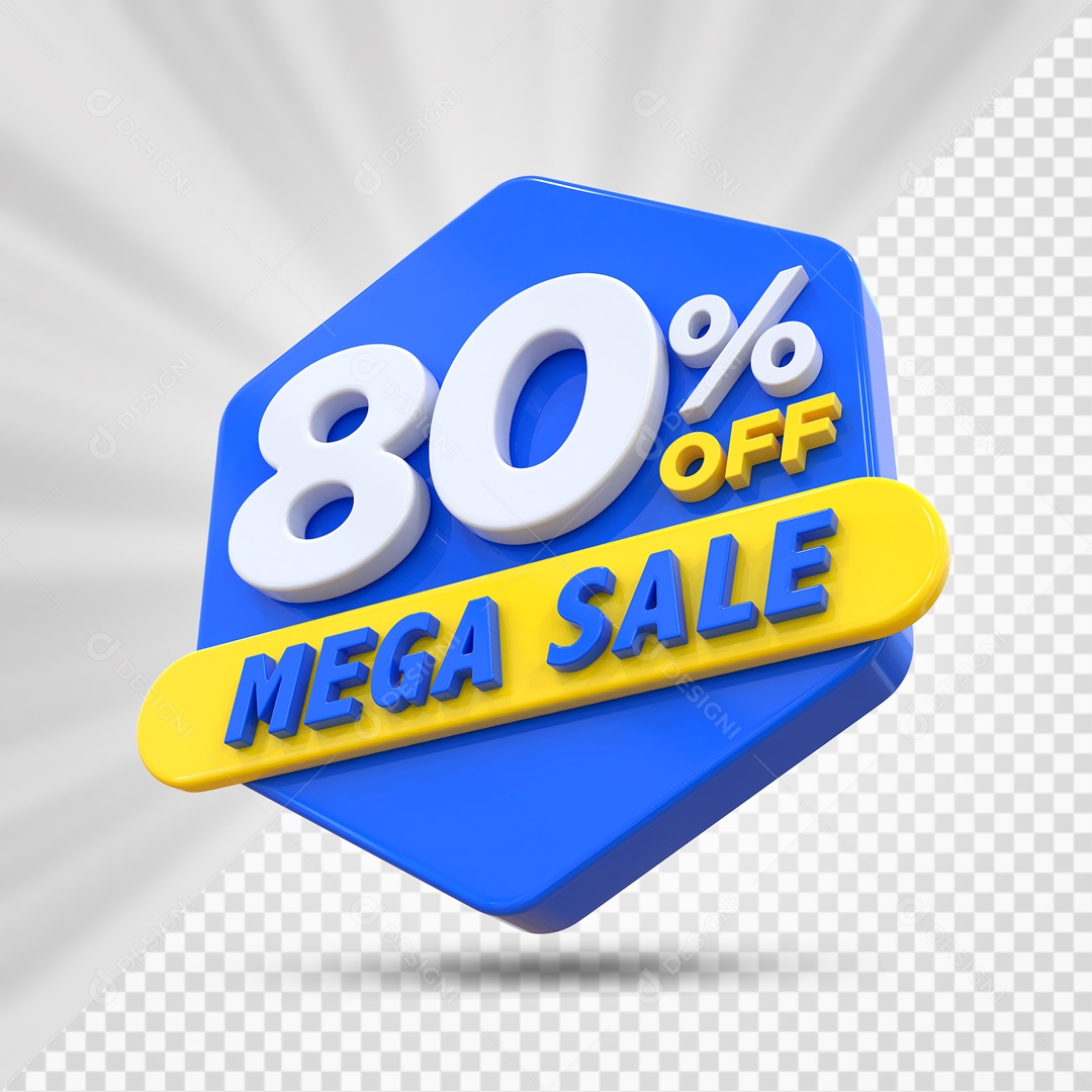 Selo 3D Azul 80% Porcento Off Mega Sale Para Composição PSD