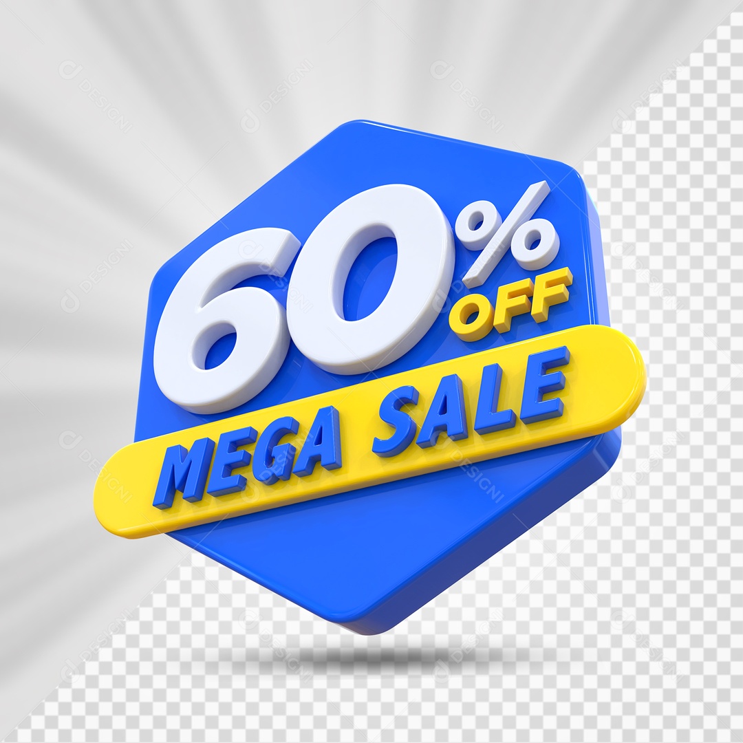 Selo 3D Azul 60% Porcento Off Mega Sale Para Composição PSD