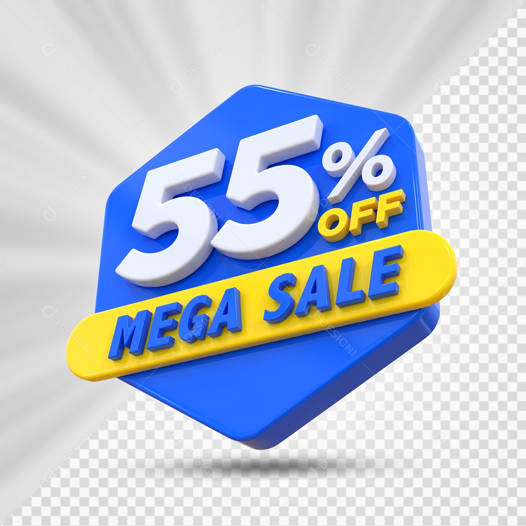 Selo 3D Azul 55% Porcento Off Mega Sale Para Composição PSD