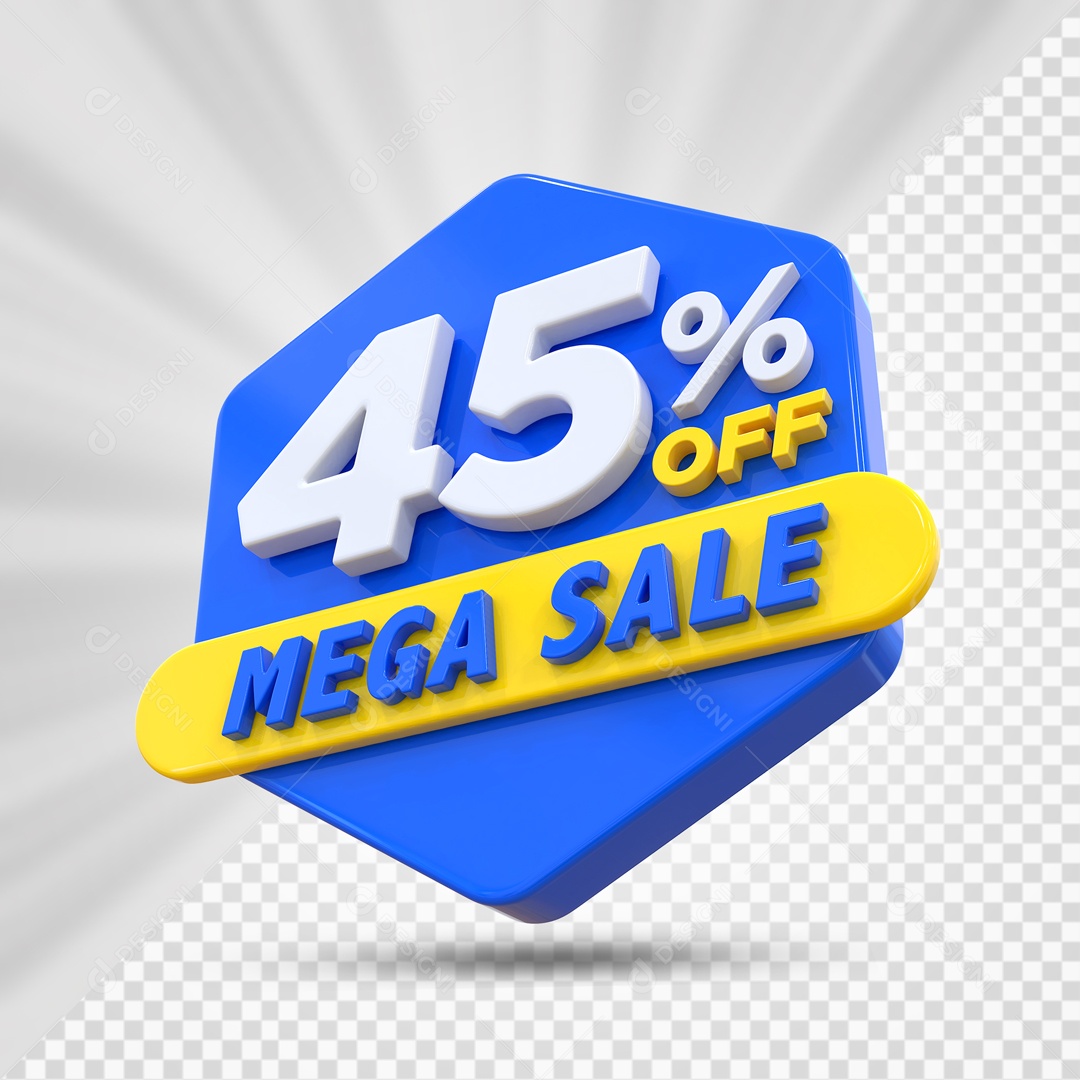 Selo 3D Azul 45% Porcento Off Mega Sale Para Composição PSD