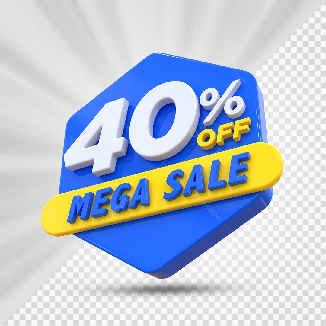 Selo 3D Azul 40% Porcento Off Mega Sale Para Composição PSD