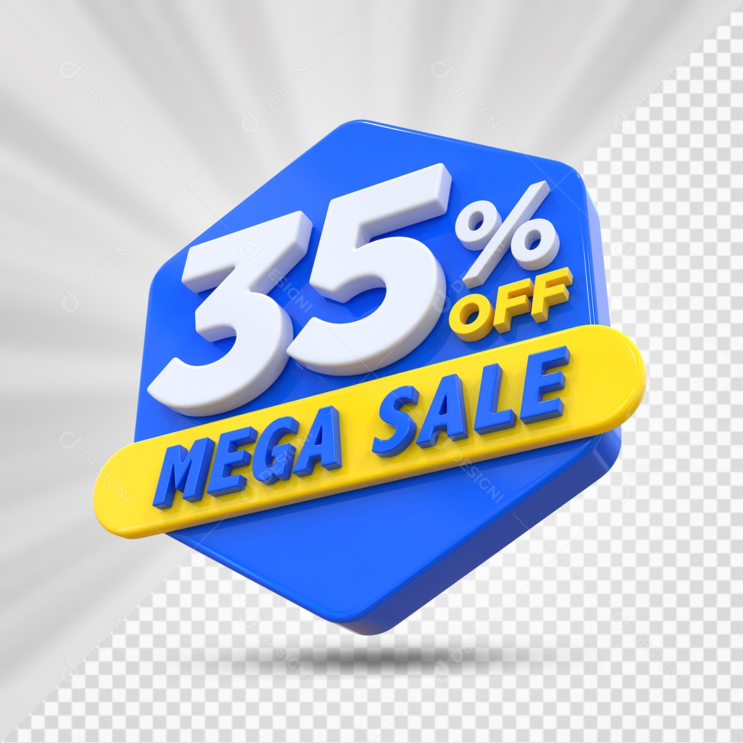 Selo 3D Azul 35% Porcento Off Mega Sale Para Composição PSD