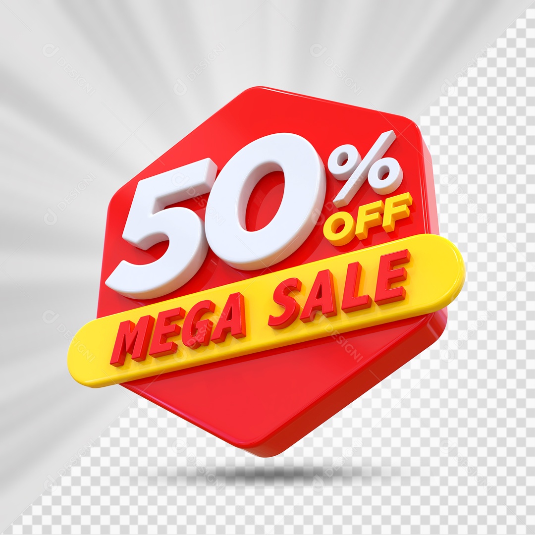 Selo 3D Vermelho 50% Porcento Off Mega Sale Para Composição PSD