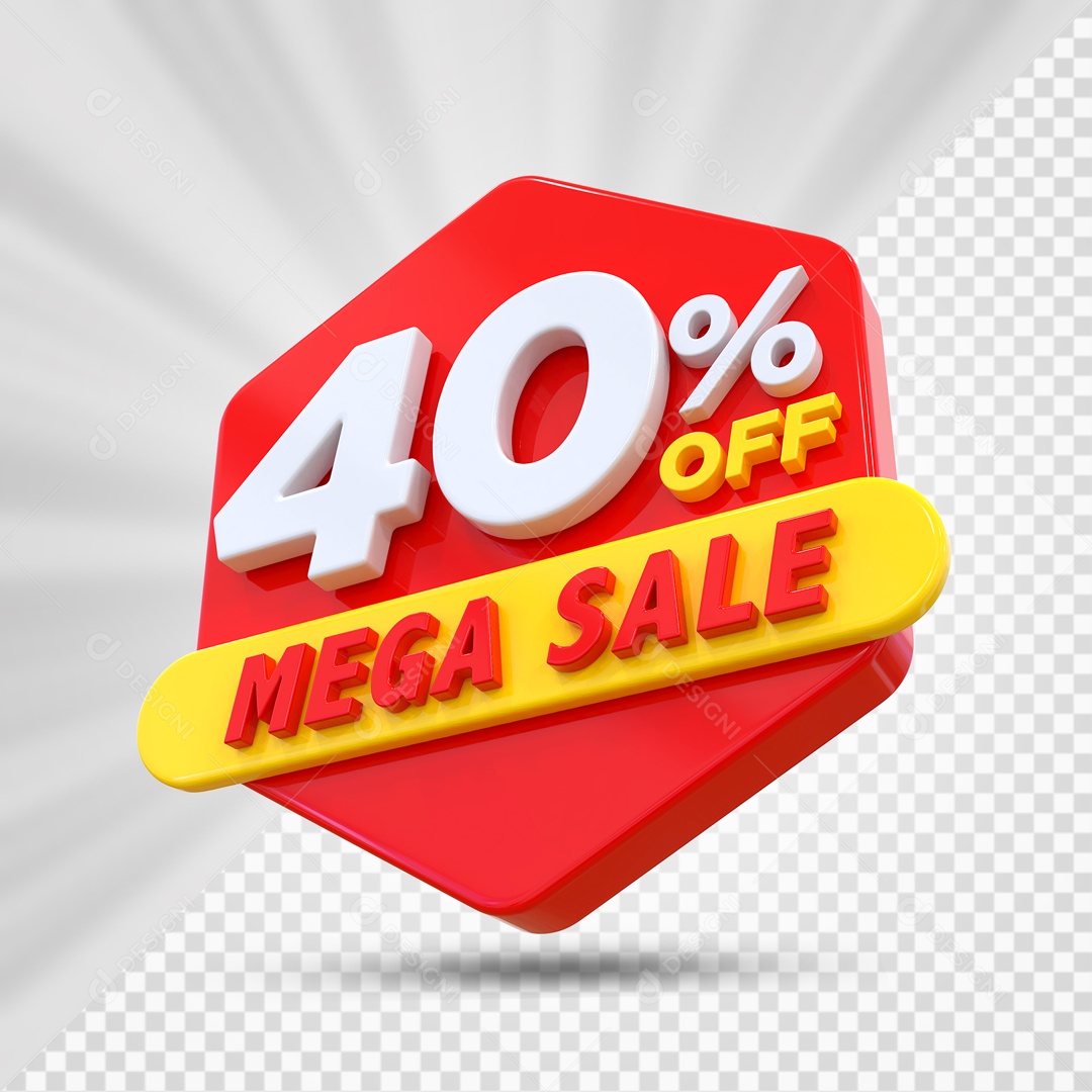 Selo 3D Vermelho 40% Porcento Off Mega Sale Para Composição PSD