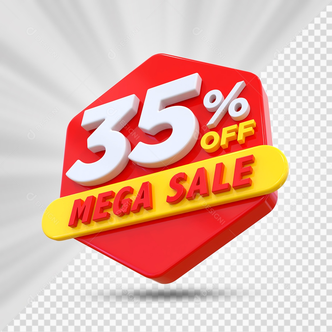 Selo 3D Vermelho 35% Porcento Off Mega Sale Para Composição PSD