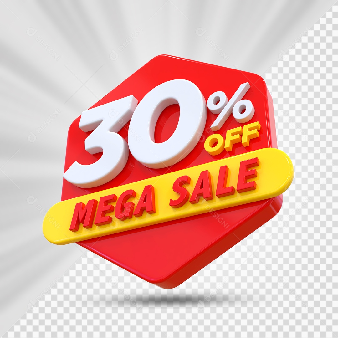 Selo 3D Vermelho 30% Porcento Off Mega Sale Para Composição PSD