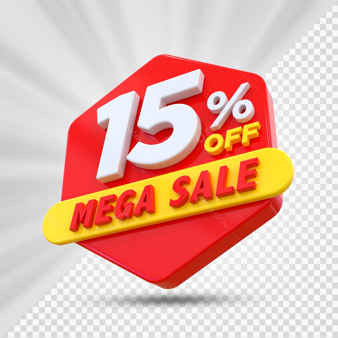 Selo 3D Vermelho 15% Porcento Off Mega Sale Para Composição PSD