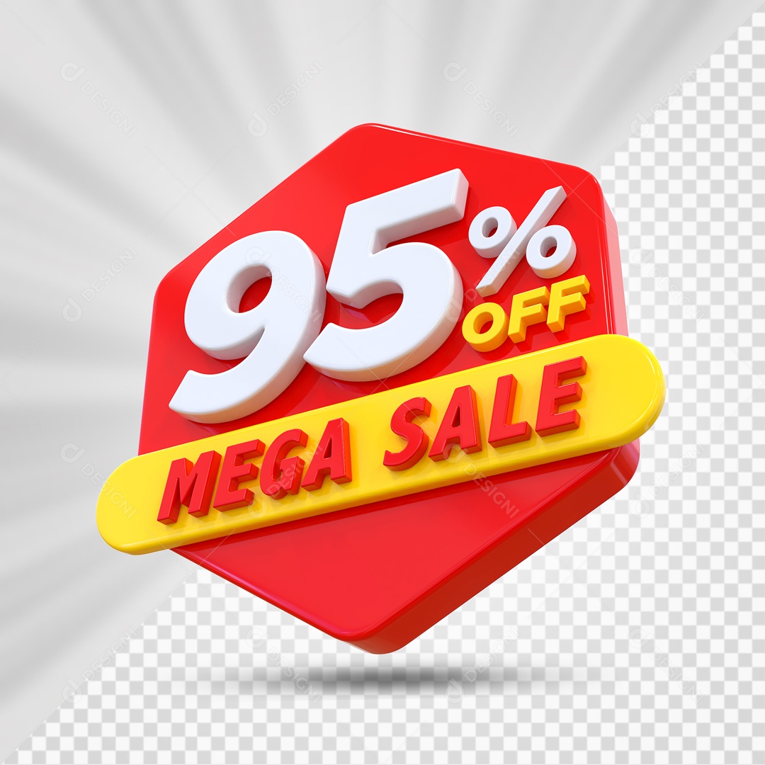 Selo 3D Vermelho 95% Off Mega Sale Para Composição PSD