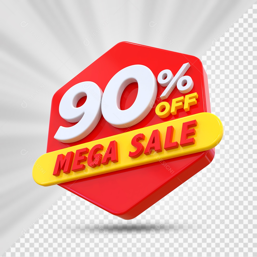 Selo 3D Vermelho 90% Off Mega Sale Para Composição PSD