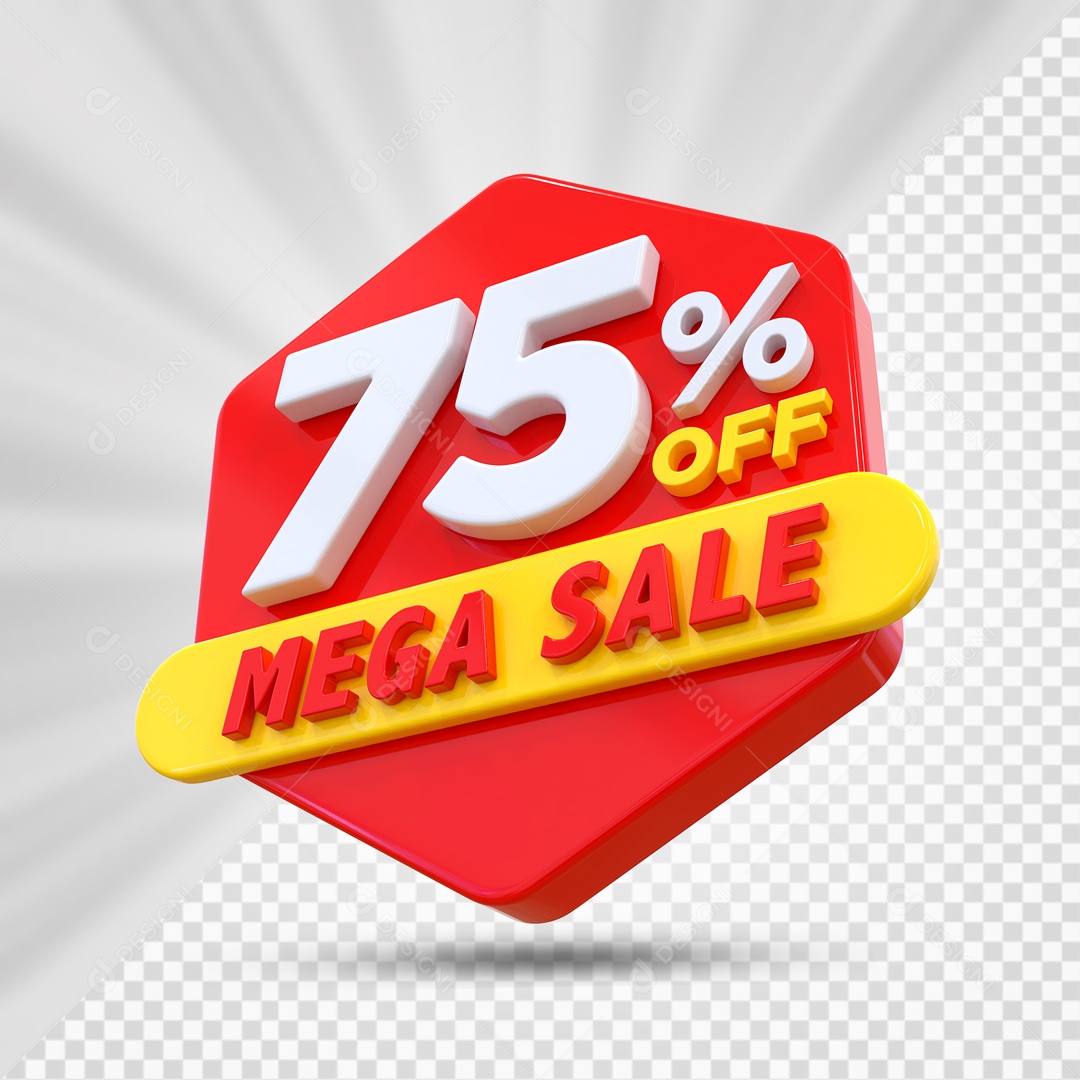 Selo 3D Vermelho 75% Off Mega Sale Para Composição PSD