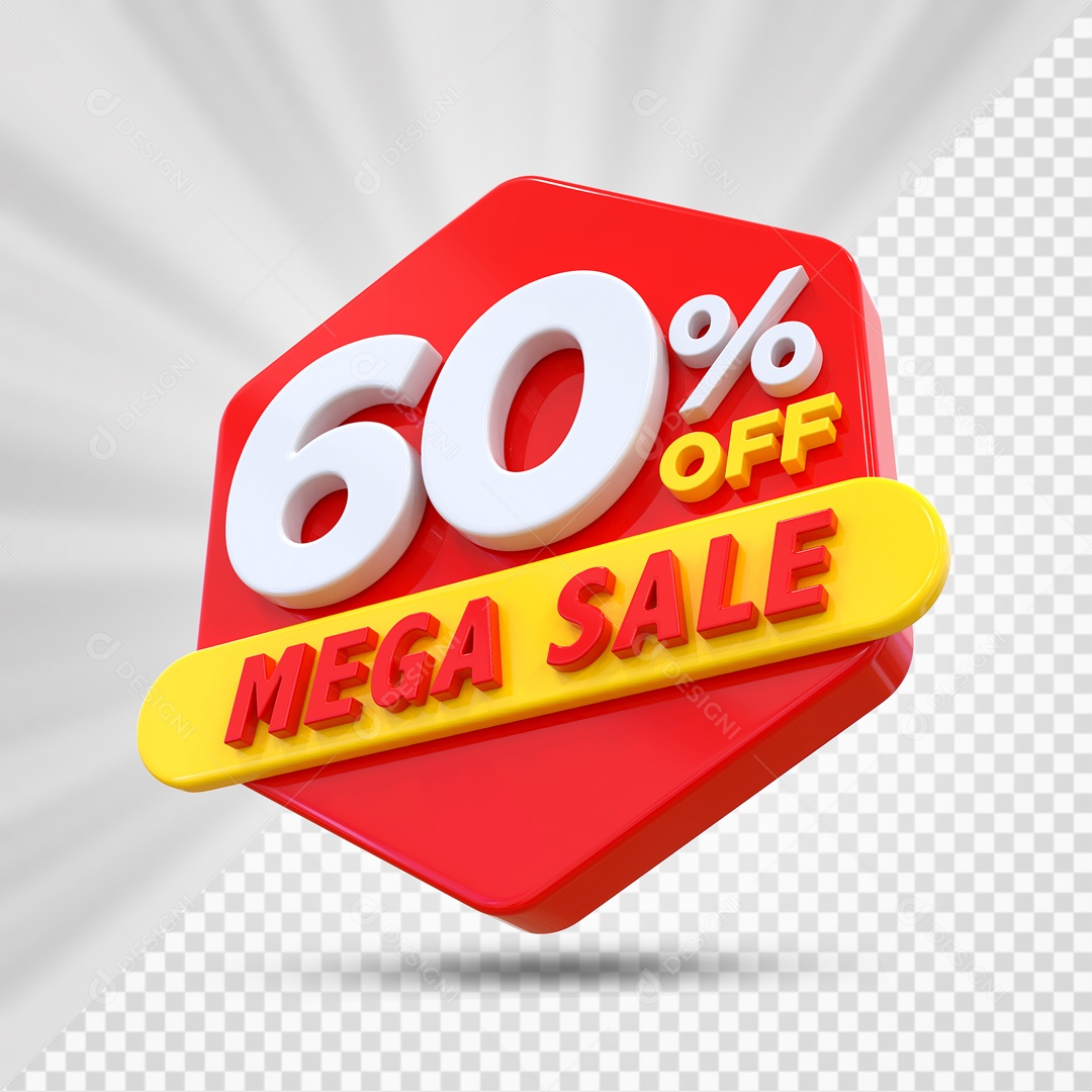 Selo 3D Vermelho 60% Off Mega Sale Para Composição PSD