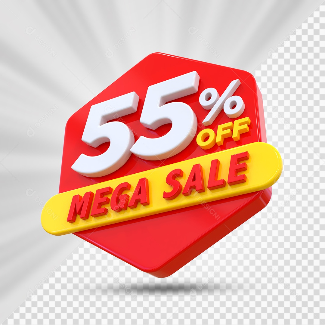 Selo 3D Vermelho 55% Off Mega Sale Para Composição PSD
