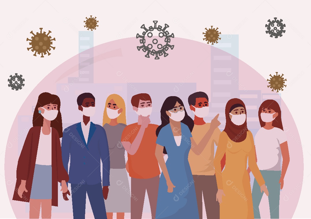 Pessoas Usando Máscara Ilustração Vetor EPS