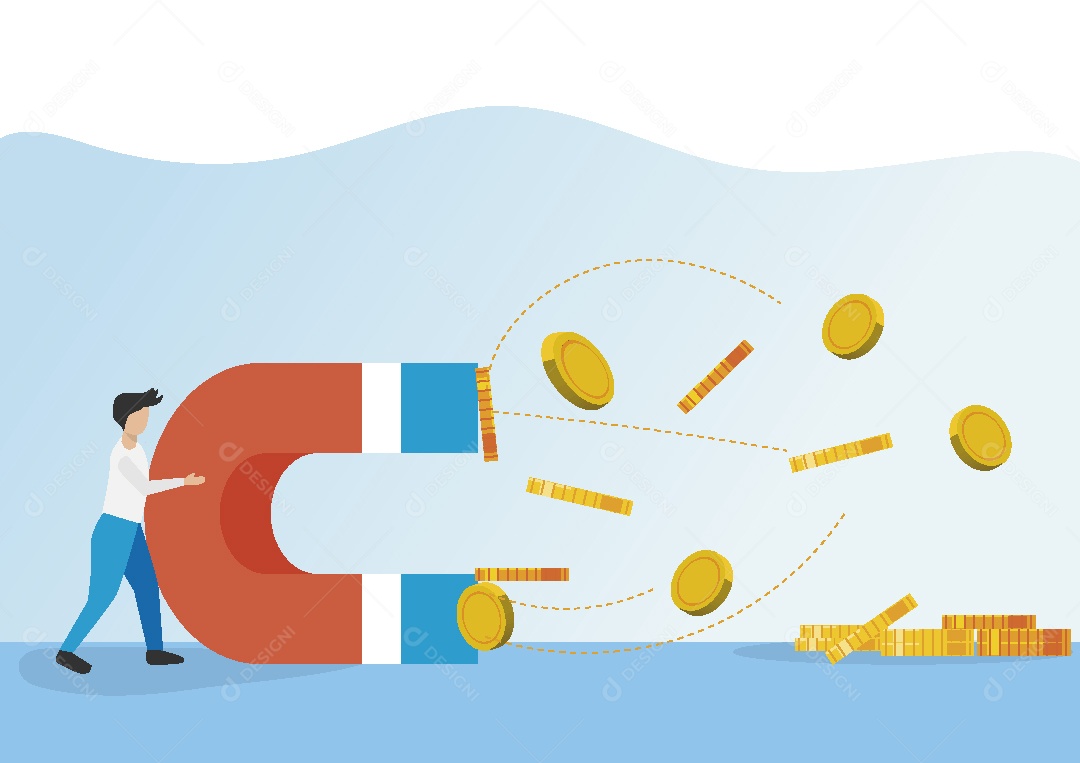 Empresário Com um Íman Pra Atrair Dinheiro Ilustração Vetor EPS