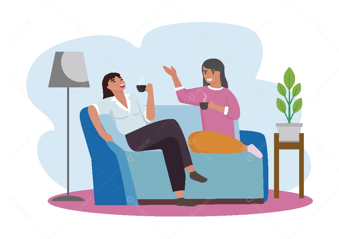 Mulheres Tomando Café de Manha Ilustração Vetor EOS