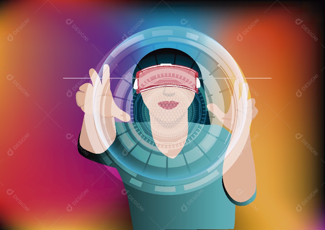 Mulher Usando Óculos de Realidade Virtual Vetor EPS