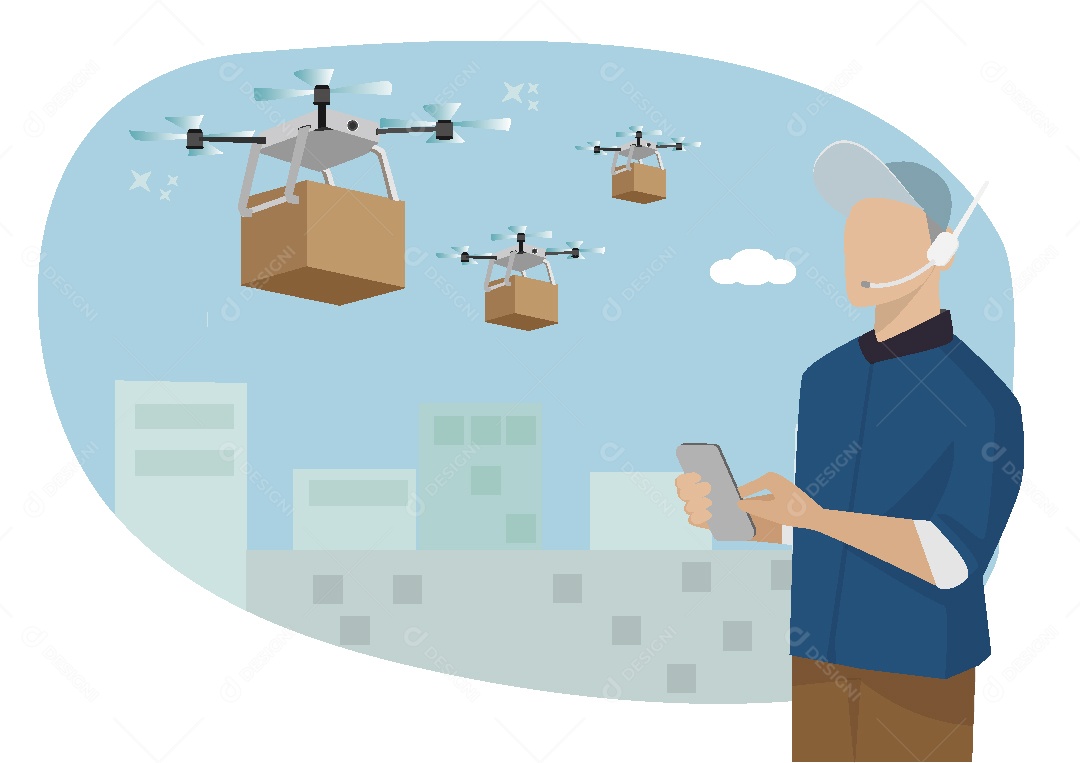 Nova Modalidade Entrega por Drone Ilustração Vetor EPS