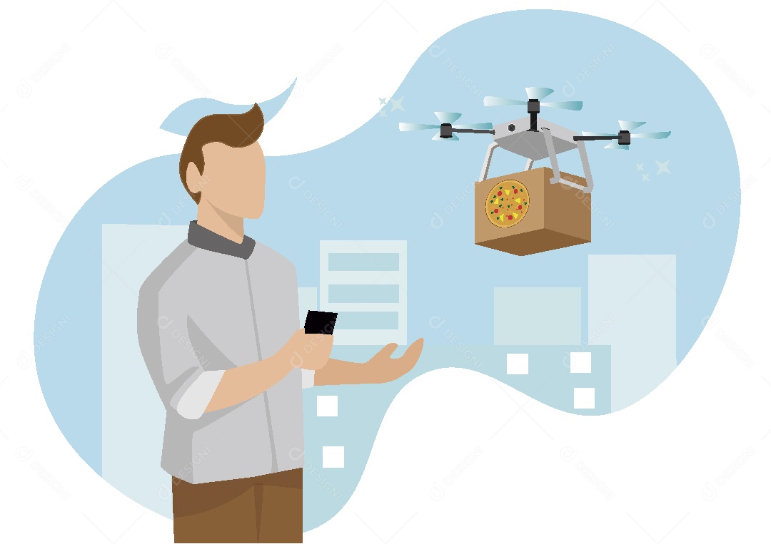 Nova Modalidade Entrega por Drone Ilustração Vetor EPS